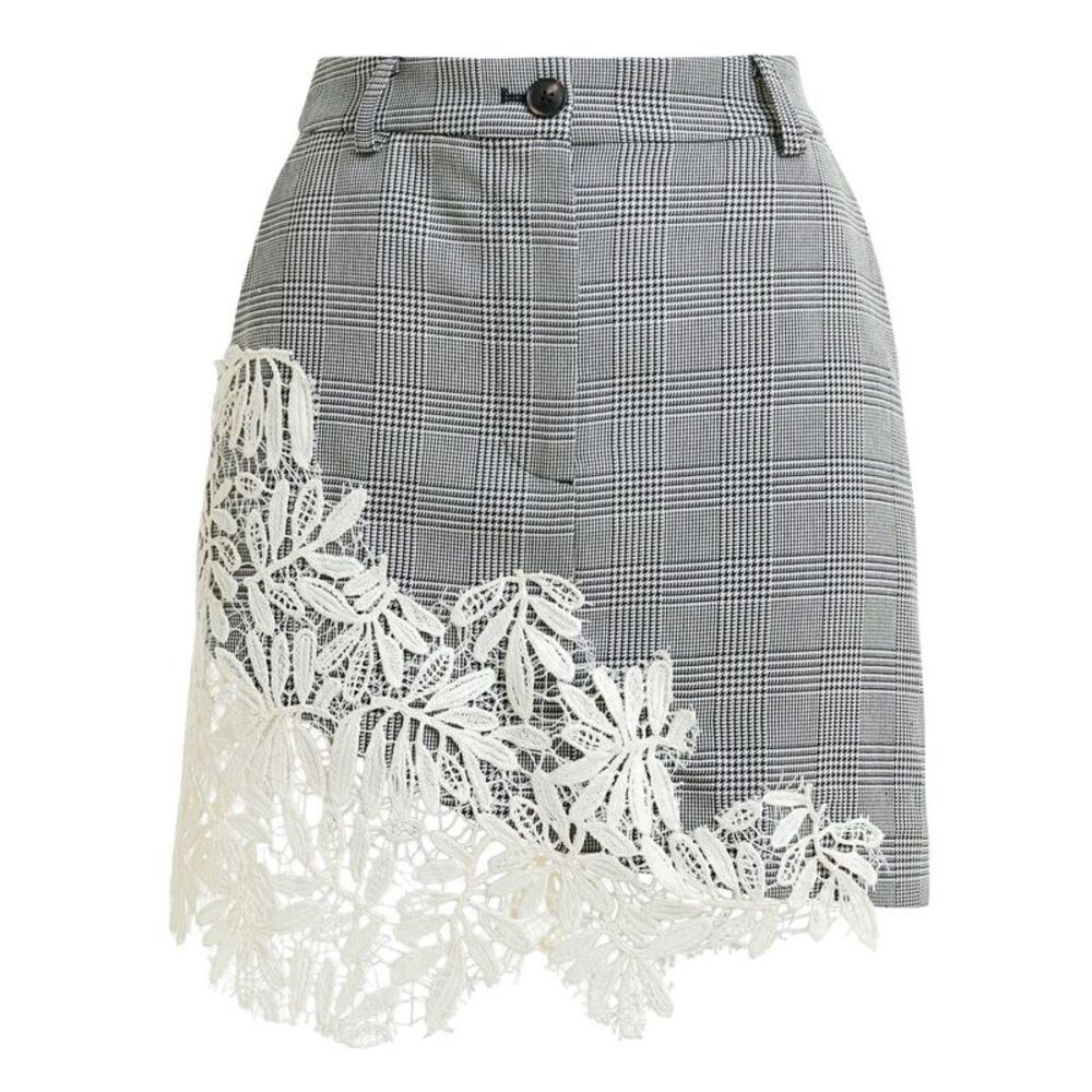 Essentiel Antwerp Womens Lace Appliqué Checked Asymmetric Skirt 2 Combo Black